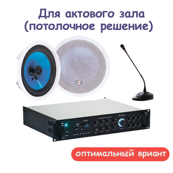 Комплект звукового оборудования для актового зала, потолочное решение (оптимальный вариант)