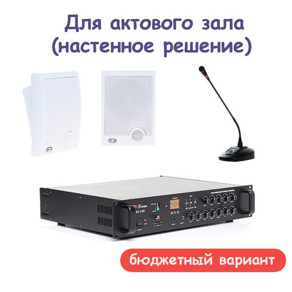 Комплект звукового оборудования для актового зала, настенное решение (бюджетный вариант)